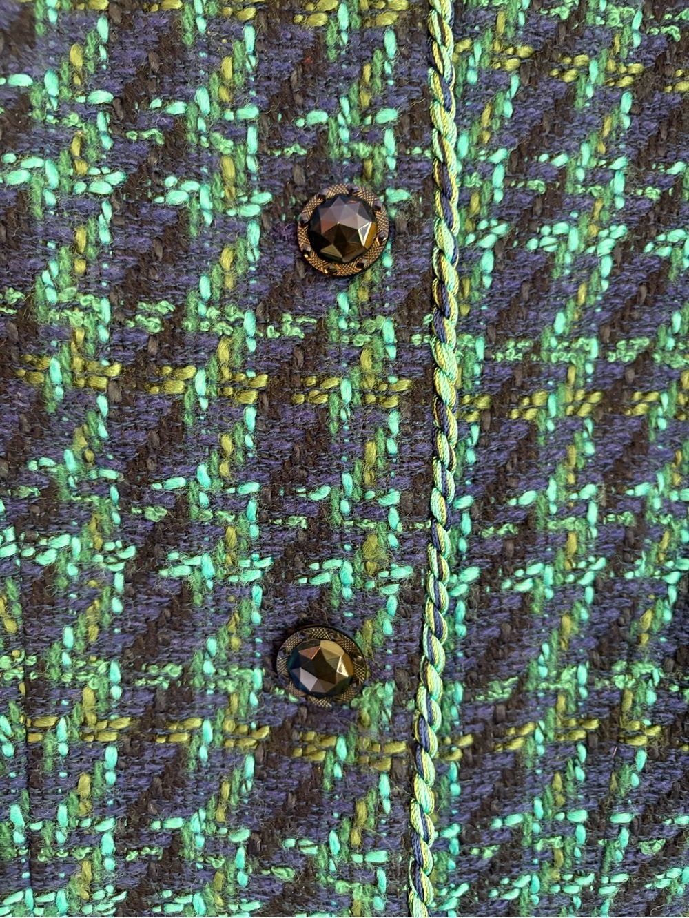 Vintage Ann Taylor Teal and Navy Tweed Button Jacket - Picture 4 of 6